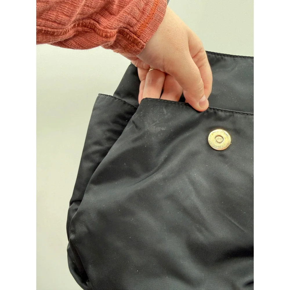 Tory Burch Thea Messenger Diaper Bag Black Nylon Leather Trim Changing Pad